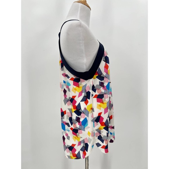TRINA TURK Shirt Womens Small White Navy Silk Top Multicolored Geo Print Halter - Picture 3 of 9